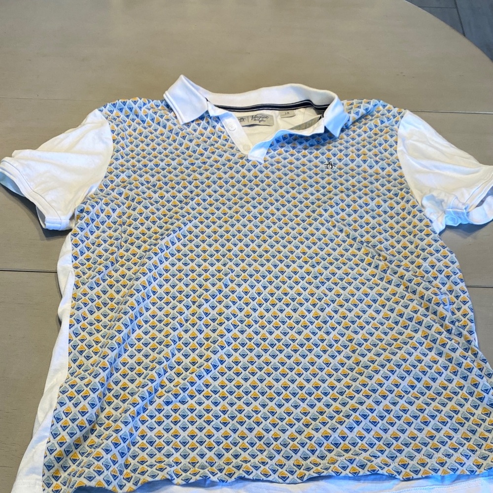 Men's Polo Shirt with Blue and Yellow Pattern